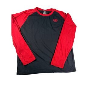 echo unltd size medium long sleeved red and black tee with rhino graphic